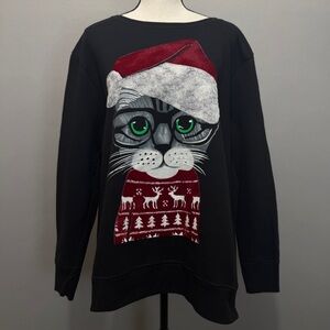 Just My Size 3X Black Holiday Cat Sweatshirt Red Velvet Accents Plus Size